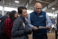 January 10, 2025: Senator Patty Kim attends the 2025 Farm Show and participates in the Celebrity Cow Milking Contest.