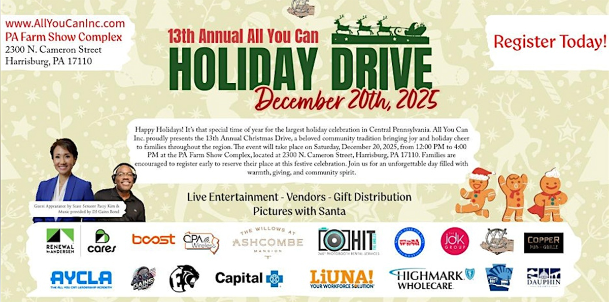 Gift Distribution Holiday Drive - December 20 at PA Farm Show Complex