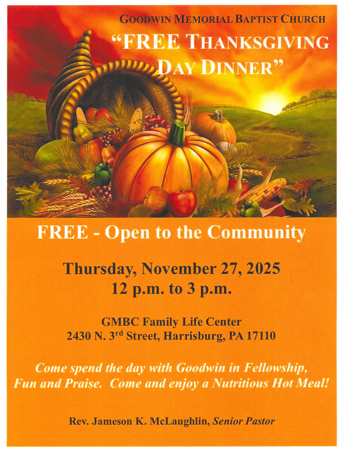 Goodwin Memorial Baptist Church Free Thanksgiving Dinner - November 27, 2025