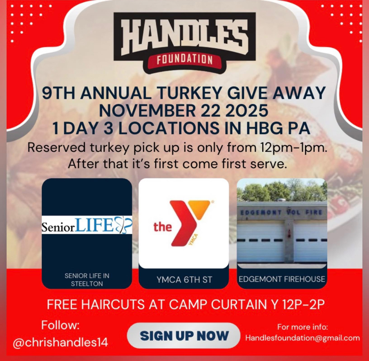 Turkey Giveaway and Free Haircuts by Handles Foundation - Nov 22